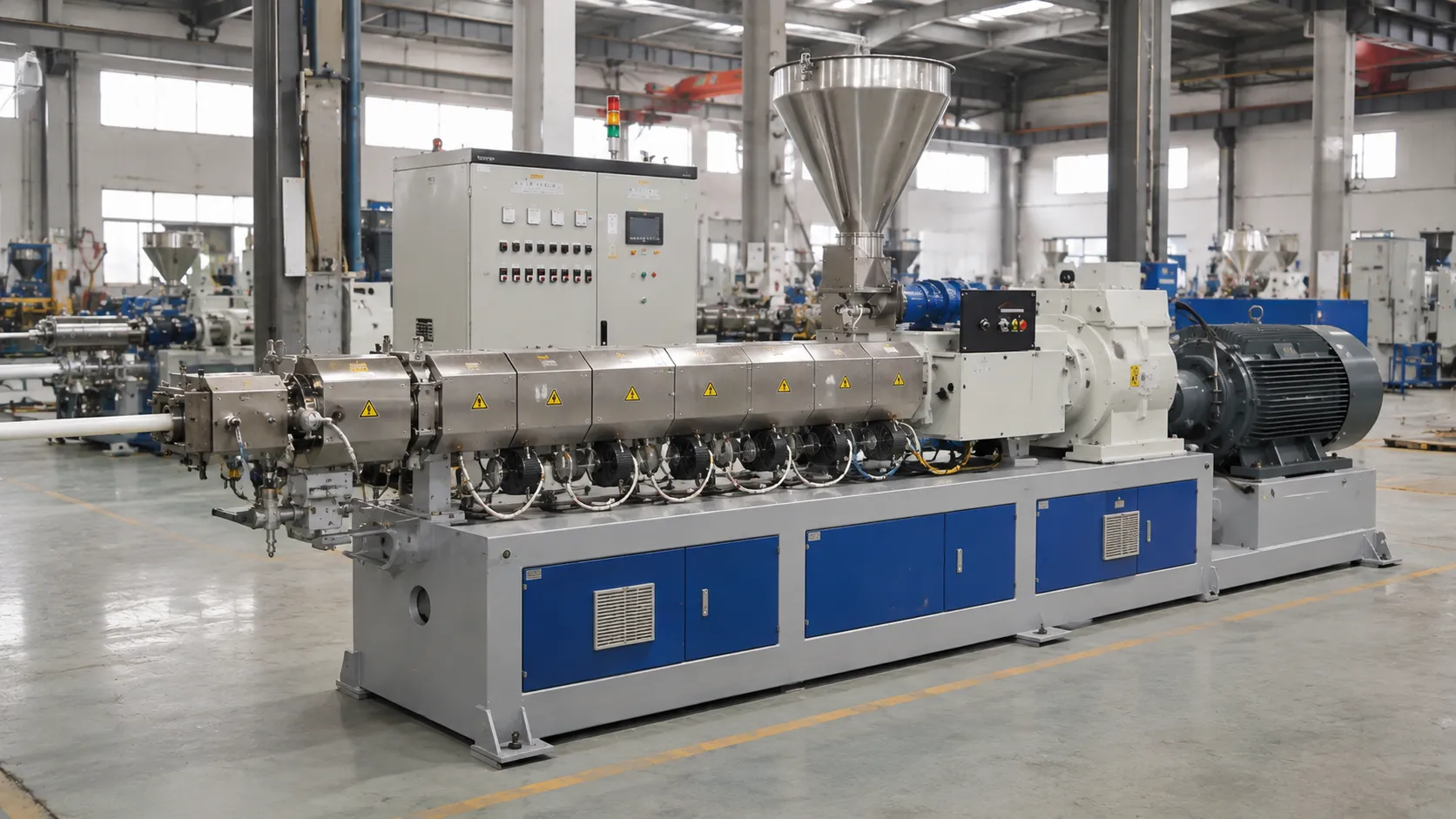 General type single screw extruder for plastic pipe and profile production with PLC control cabinet