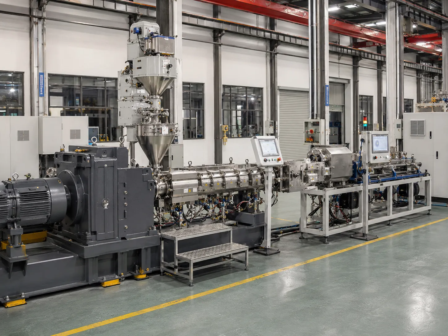 Precision molding extrusion line with laser gauge feedback and vacuum calibration for automotive and medical parts at UET Machine