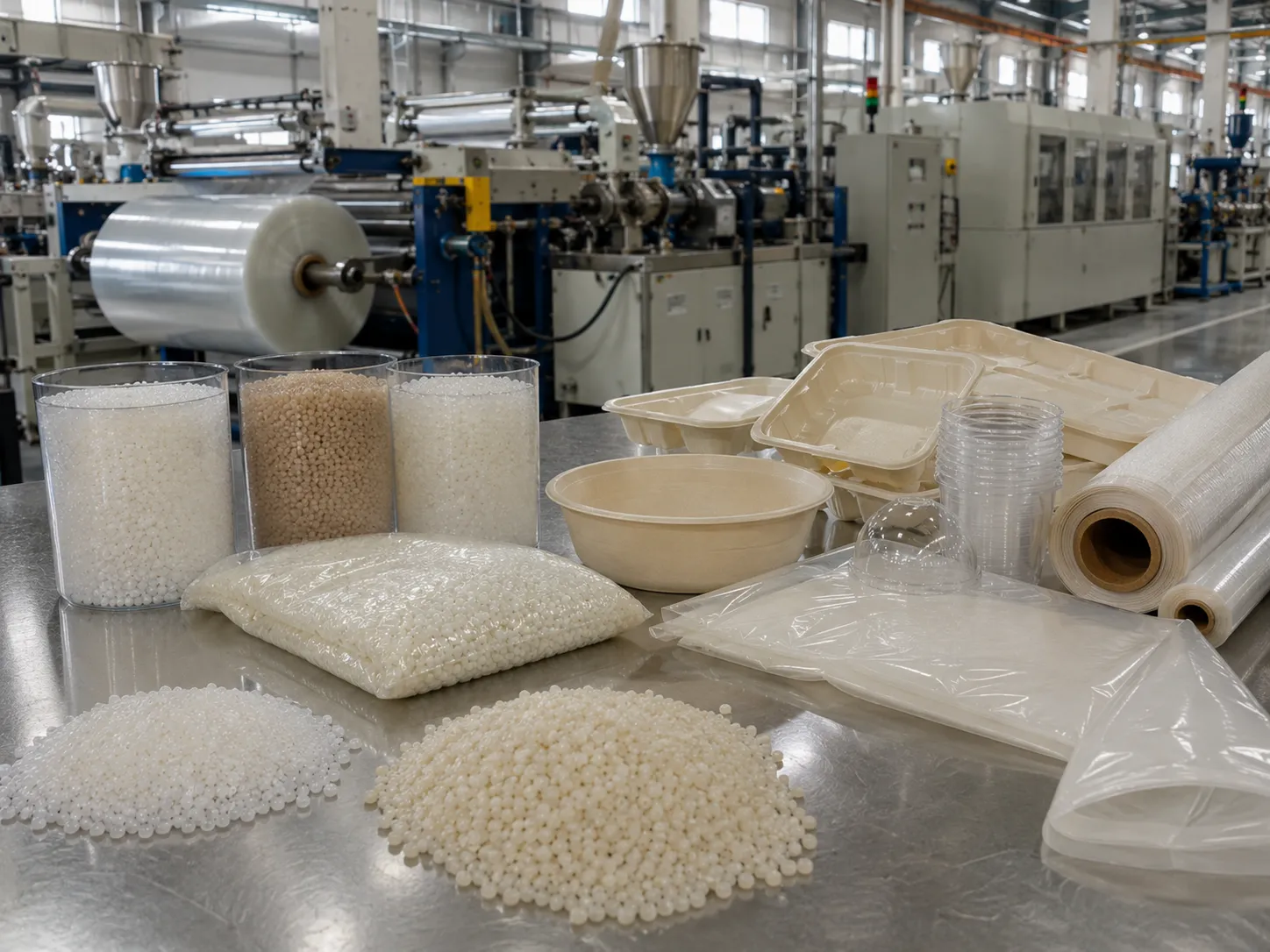 Biodegradable polymer pellets and sustainable packaging products made by reactive extrusion — PLA PBAT PBS production with controlled molecular weight for eco-friendly packaging