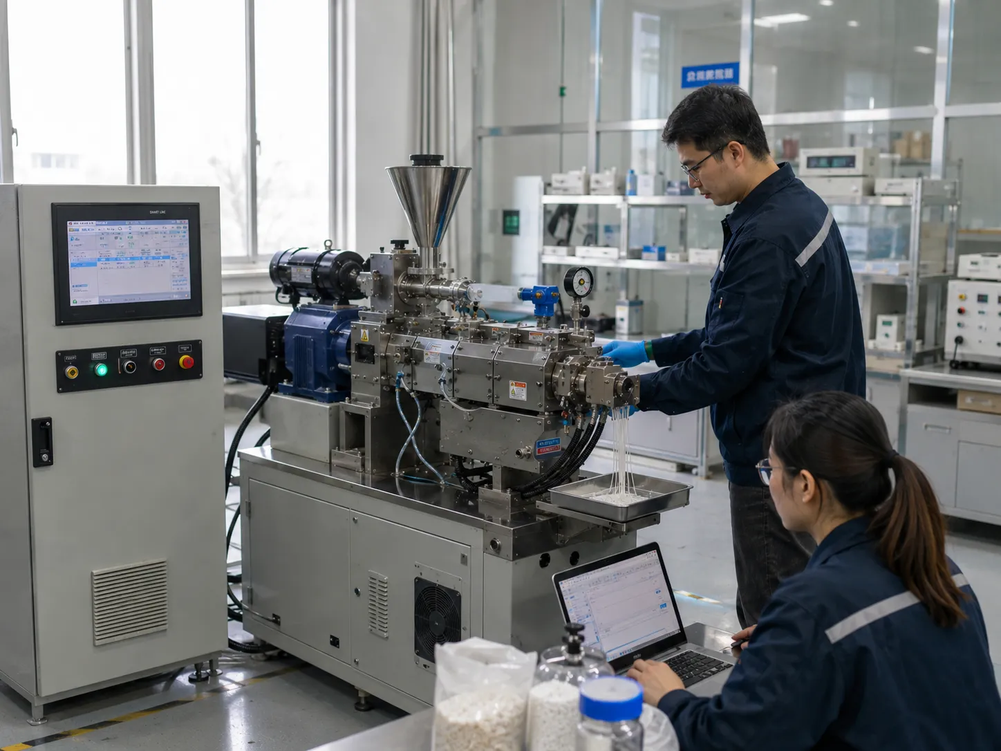 Laboratory-scale twin screw reactive extruder for R&D and formula testing — compact reactive extrusion system with precision control for small-batch polymer research
