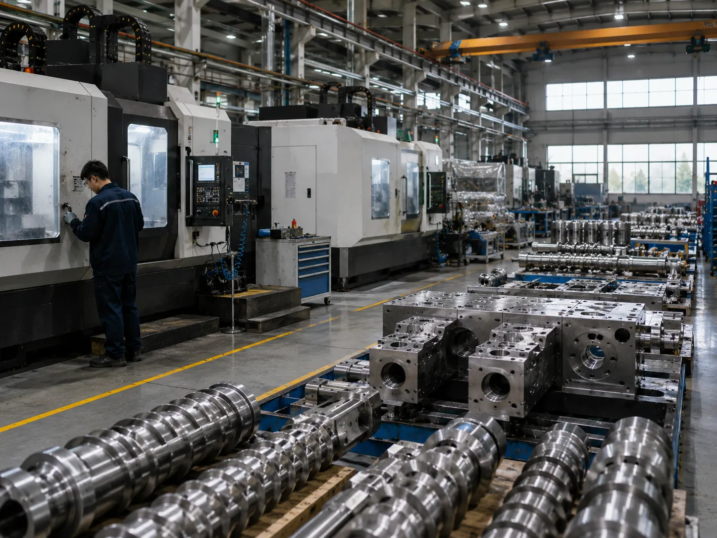 UET Machine modern manufacturing facility with CNC machining centers and precision grinding equipment — 20000 sqm production base for twin screw reactive extruder components