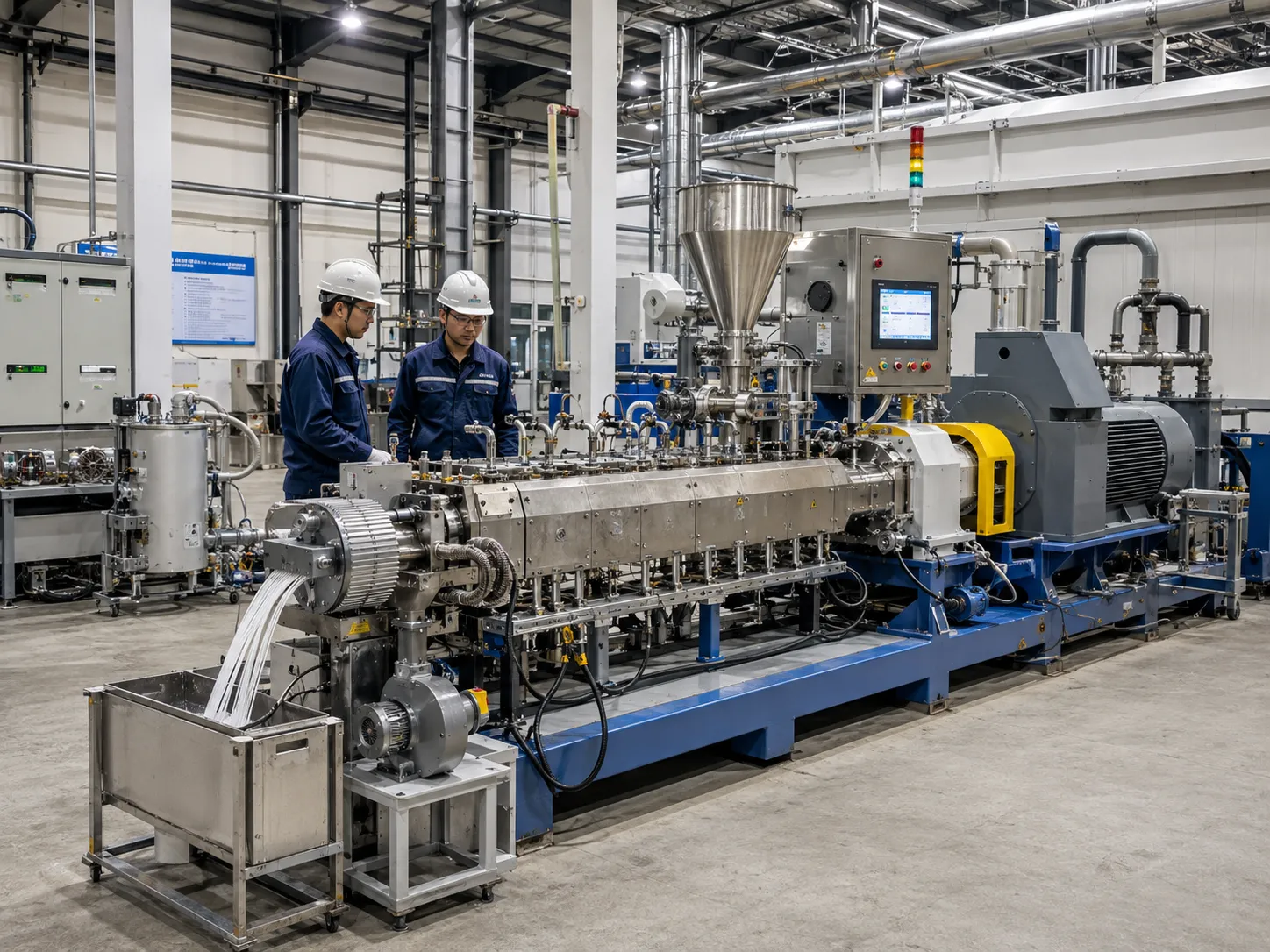 Pilot-scale twin screw reactive extruder for process optimization and semi-continuous production — intermediate reactive extrusion line bridging lab research and industrial manufacturing