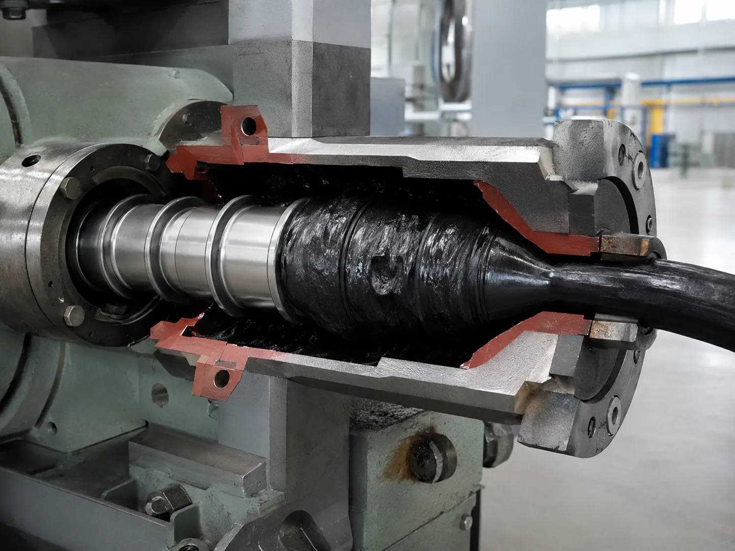 Rubber extruder metering zone building stable head pressure for homogenous melt