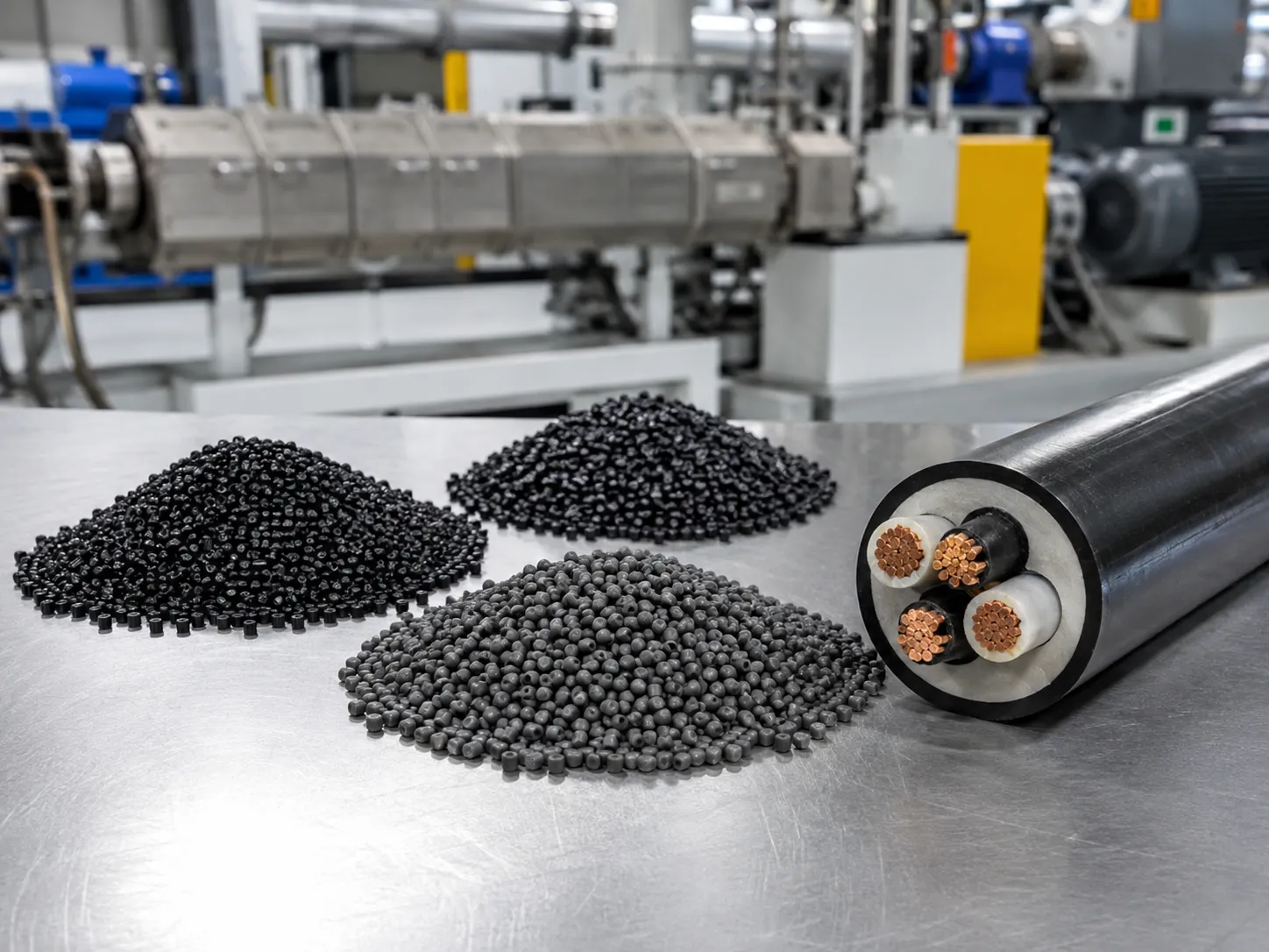 XLPE and LSZH cable compounding pellets for insulation and sheathing maintaining 20 kV per mm dielectric strength from a UET twin screw extruder