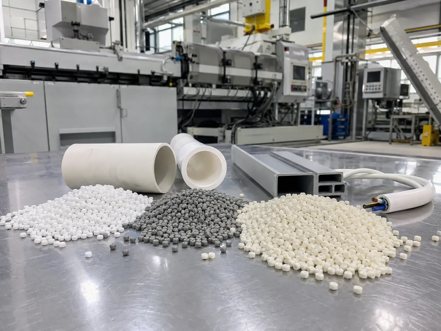 Rigid and flexible PVC compound pellets for pipe profile and cable sheathing with even melting produced on a UET twin screw extruder