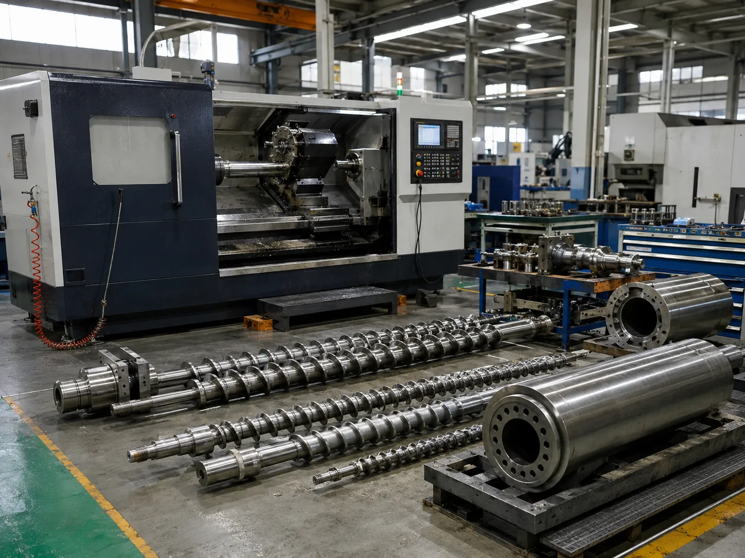 UET CNC machining workshop for precision extruder screw manufacturing