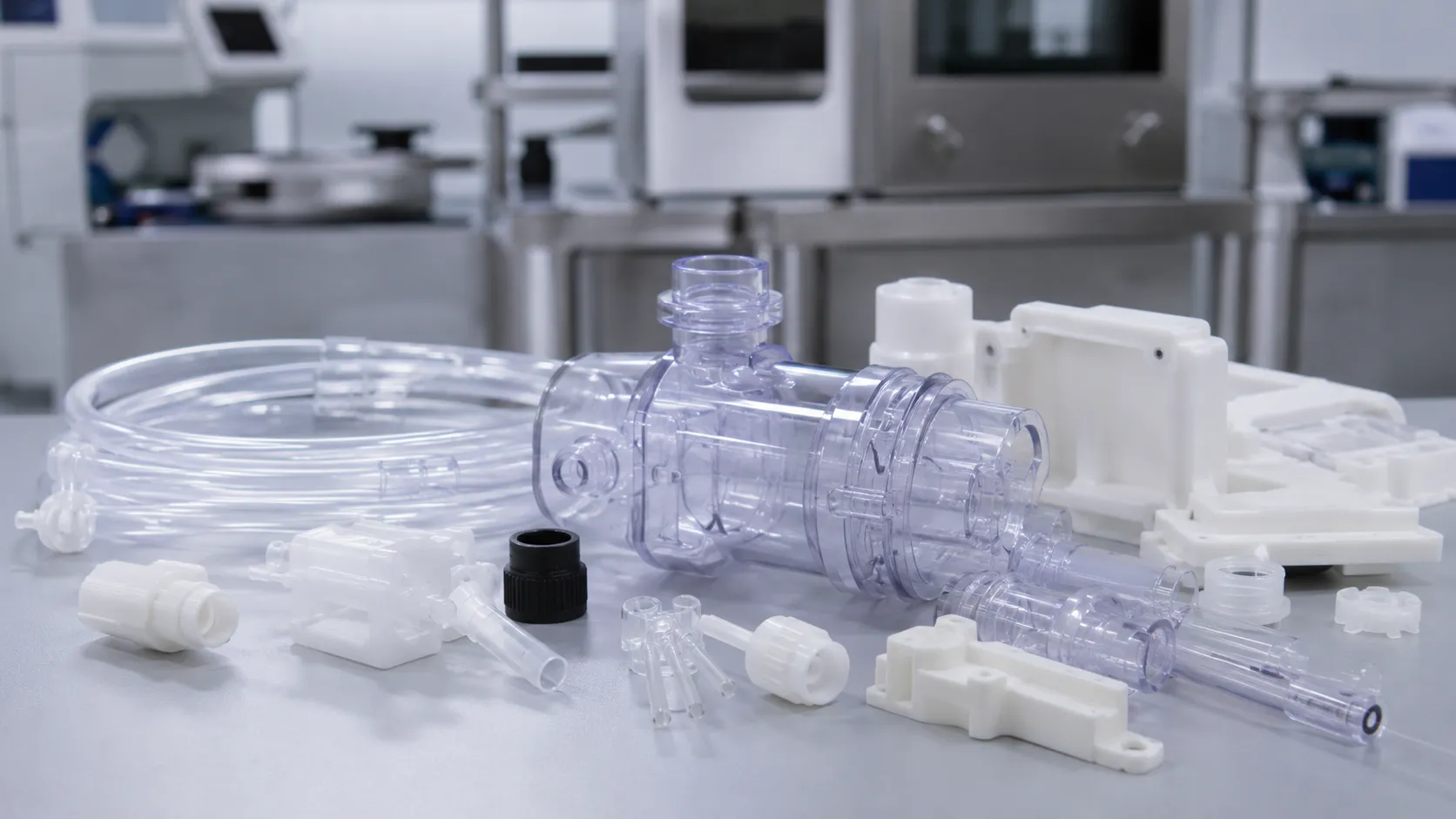 Transparent PC multi-lumen medical tubing and precision instrument handles for cleanroom use at UET