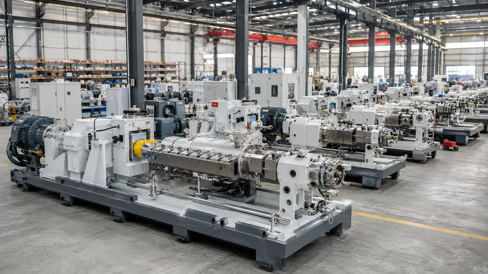 Twin screw extruder assembly line at UET Machine production facility, China