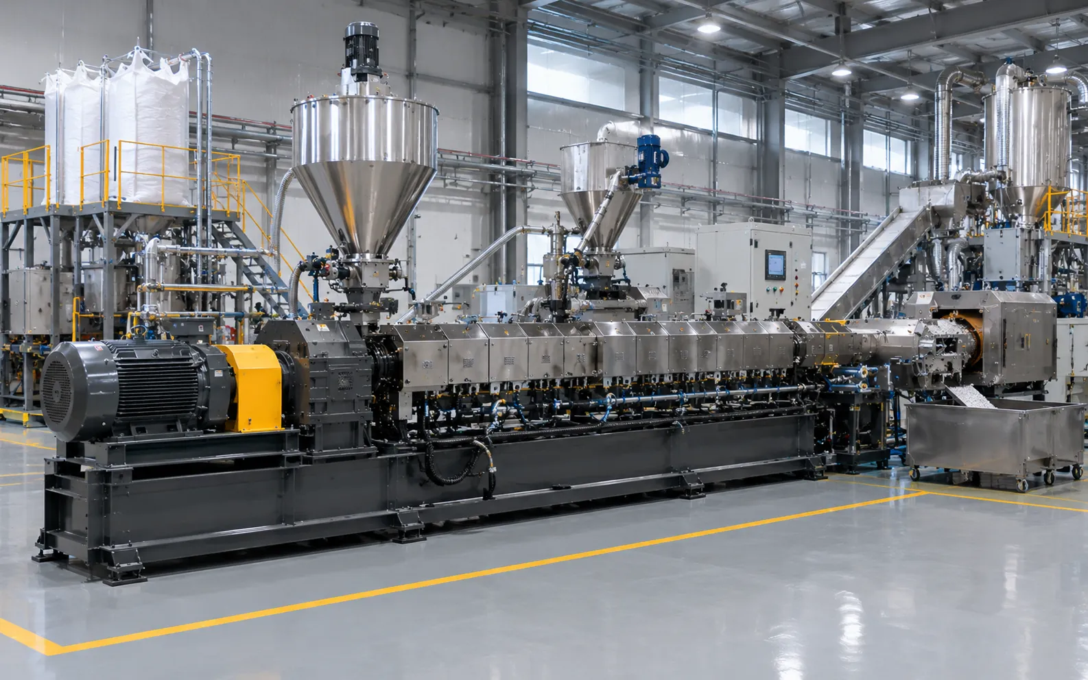 High capacity filler masterbatch compounding extruder for 3000-7000 kg/h CaCO3 and glass fiber mass production at UET Machine China