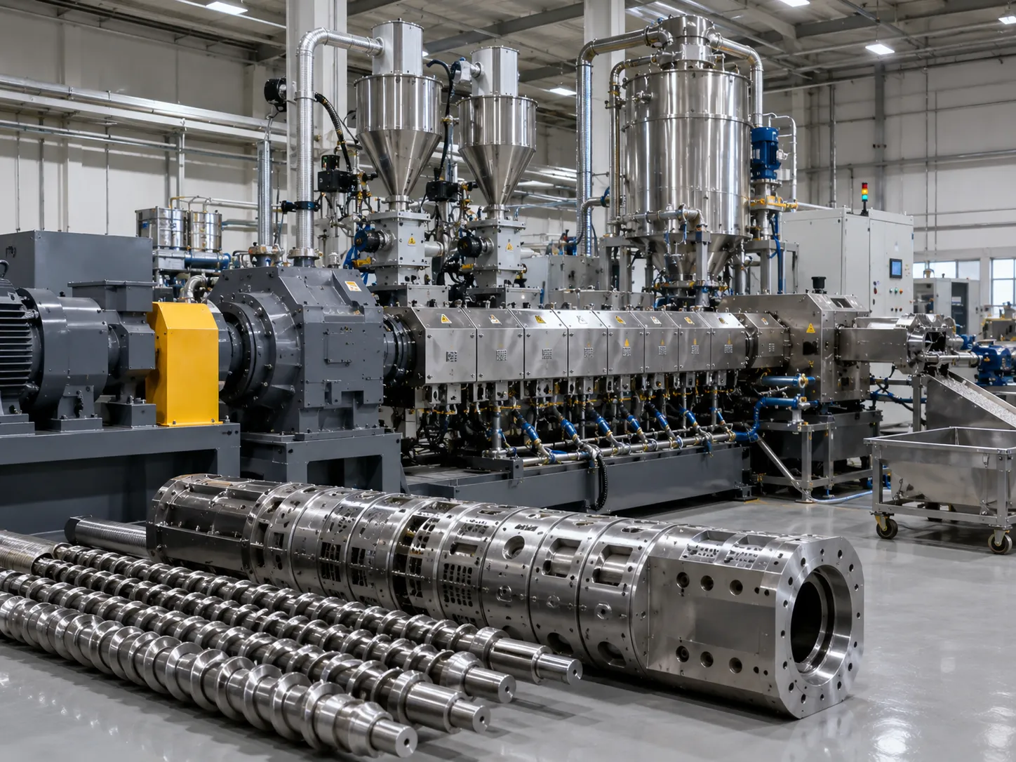 Filler masterbatch extruder core components screw elements bimetallic barrel high torque gearbox at UET Machine China