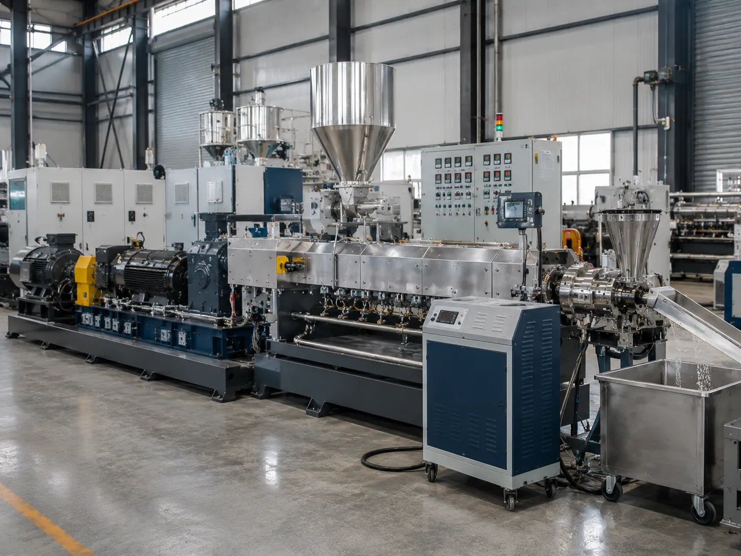 Quality assurance — full-load test run for twin screw extruder at UET Machine factory, China