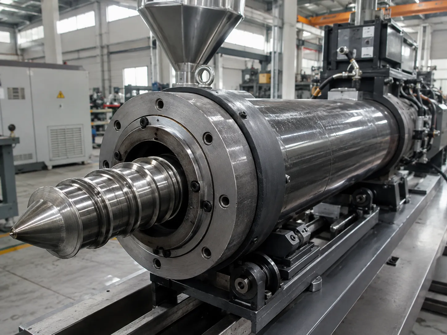 Wear resistant nitrided screw installed in bimetallic barrel for rubber extrusion at UET factory China