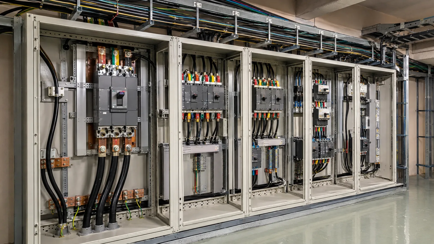 switchgear room with copper busbars powering cooling and ventilation for wire cable extrusion line at uet china